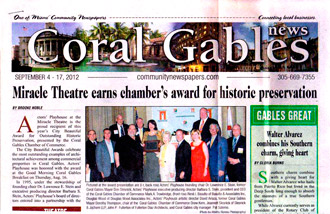 Miracle Teather Award Article | Coral Gables News
